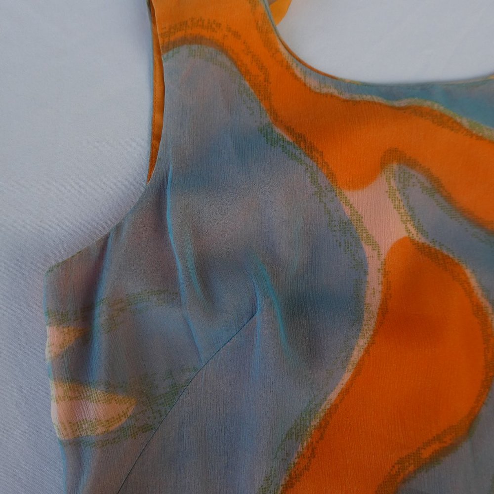 Vintage 50s R K Originals Orange Blue Mod Lined Shift Retro Back Zip USA Union M - Picture 8 of 12